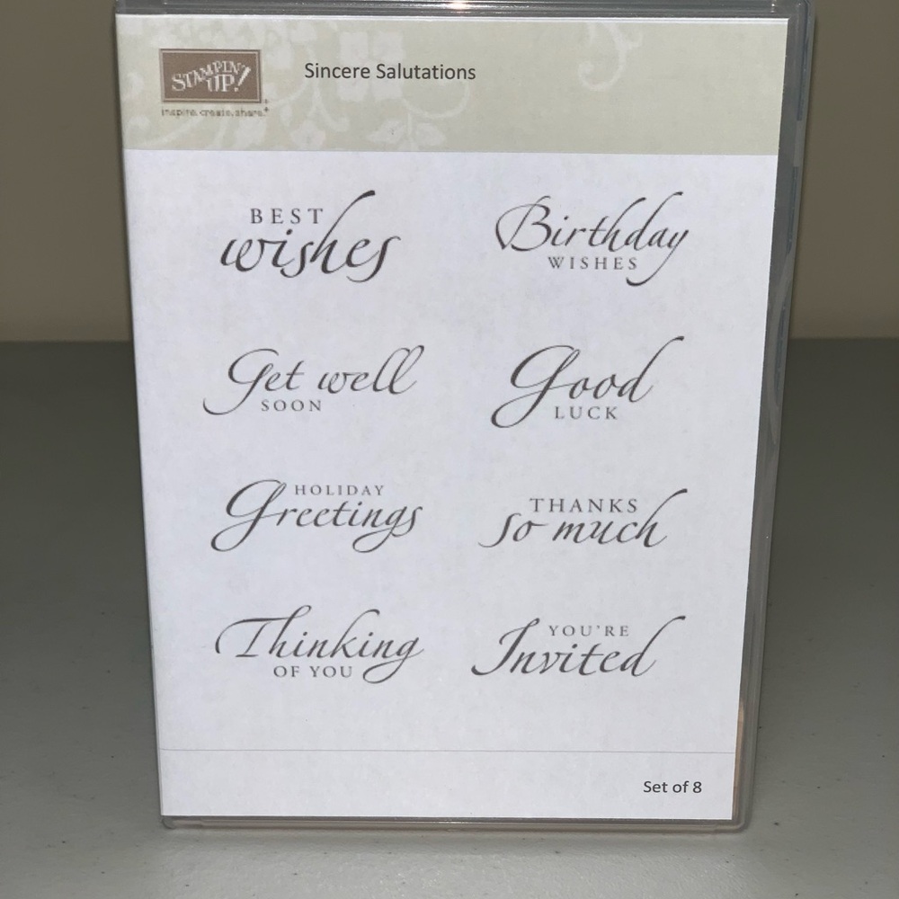 Stampin' Up! Sincere Salutations Set 8 Elegant Script Stamps Greeting Card